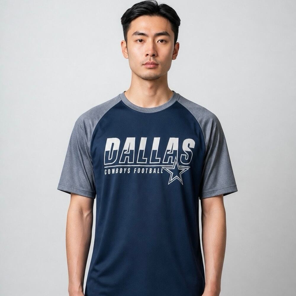 NFL Team Apparel Dallas Cowboys Mens 2XL Navy Gray Raglan T-Shirt Short Sleeve